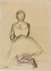 ひざまずくダンサー、後ろから見る 作： Edgar Degas
