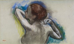 肩紐を調節するダンサー 1895-1900年頃 （木炭、パステル、紙） 作： Edgar Degas