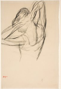 頭の後ろで腕を組むダンサー（半身） 1890年頃（紙に鉛筆 作： Edgar Degas