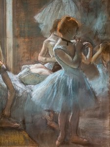 ダンサー（詳細）。1884-1885.紙にパステル。 作： Edgar Degas