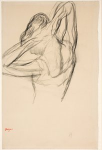 髪をセットするダンサー。 横顔の半分は左、半分は後ろから 作： Edgar Degas