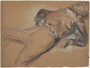 障害物競走のシーンのためのフォールンジョッキースタディ：フォールンジョッキー、c。 1866年。 作： Edgar Degas