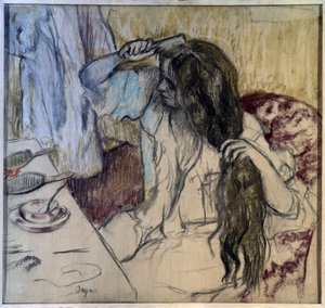 女性は彼女のトイレを持っています。 エドガー・ドガ (1834-1917) の素描 作： Edgar Degas