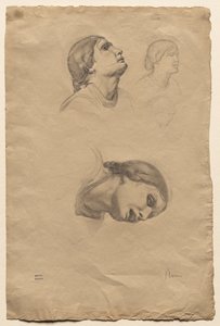 若いイタリア人女性の頭の 4 つの研究 作： Edgar Degas