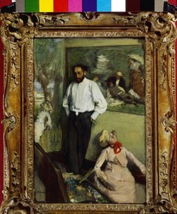 男とパンタン、またはアトリエでのアンリ・ミシェル・レヴィの肖像1879年。エドガー・ドガ（1834-1917）の絵画。ポルトガル、リスボン、カルースト・グルベンキアン美術館。 作： Edgar Degas