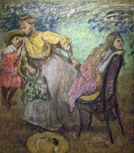 アレクシス・ルアール夫人と子供たち（1905年頃）。エドガー・ドガ（1834-1917）。トレーシングペーパーにパステルと木炭、厚紙に全面貼付。パリ市立美術博物館、プティット・パレ。 作： Edgar Degas