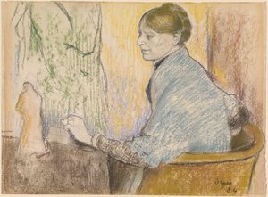 タナグラ小像のある小卓の前の肘掛け椅子に座るアンリ・ルアール夫人 作： エドガー・ドガ