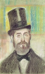 オペラ帽をかぶった男（紙にパステル） 作： Edgar Degas