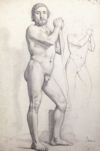 裸の男が立っています。立っている裸の男、1856年頃 作： Edgar Degas
