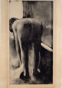 裸の女性がバスタブの近くで足をすくう エドガー・ドガ（1834-1917）による黒インクのモノタイプ 1879-1883 Sun.0.45 x 0.23 m Paris.ルーブル美術館