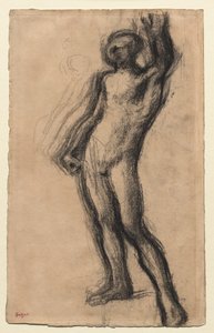左手を上げて立っている裸の男 作： Edgar Degas