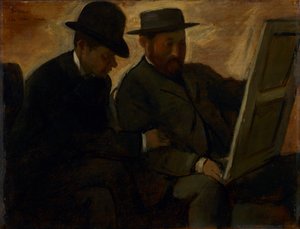 絵画を調べるポールラフォンとアルフォンスシェルフィル、1878年〜1880年 作： Edgar Degas