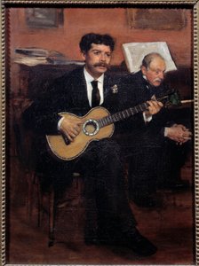 ロレンツォ・パガン（1838-1883）スペインのテノール歌手とアウグストゥス・デ・ガス（1807-1874）の父の肖像画。エドガー・ドガ（1834-1917）の絵画