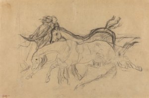 障害物競走のシーンのための競走馬の研究：堕落した騎手、c。 1881年。 作： Edgar Degas