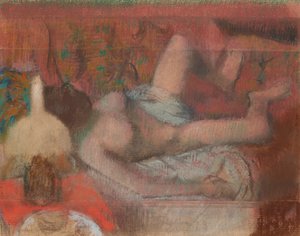 寝そべった裸婦 1888-90年頃 モノタイプにパステル、紙 作： Edgar Degas