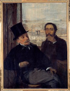 画家エヴァリスト・ド・ヴァレルヌ（1816-1896）との自画像 エドガー・ドガは右手に自分を表した。エドガー・ドガ（1834-1917）の絵画 1865年 日。1,16x0,89 m Paris, musee d
