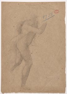 マルカントニオ・ライモンディがラファエロの後に描いた版画「無辜の民の虐殺」の下絵、1854-56年頃（茶色い紙に鉛筆とスタンプで描いたもの