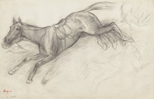 「スティープチェイスからのシーン：堕ちた騎手」のための研究、1866 作： Edgar Degas