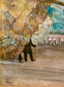 The Curtain（詳細）。1881年頃。木炭にパステル、モノタイプ、厚紙にマウント。 作： Edgar Degas