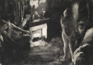 ファイヤーサイド、カリフォルニア州。 1876-77。 作： Edgar Degas