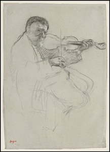 バイオリニスト、「リハーサル」のための研究、1879年 作： Edgar Degas