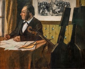 チェロ奏者のルイ＝マリー・ピレ。1868-1869年頃油彩・キャンバス 作： Edgar Degas