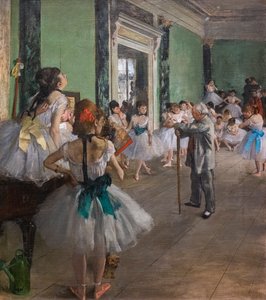 ダンス教室の様子。1873年に始まり、1875-1876年に終わる。キャンバスに油彩。 作： Edgar Degas