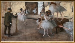 ダンスレコン。1876年頃。紙にパステル、厚紙に糊付け。 作： Edgar Degas