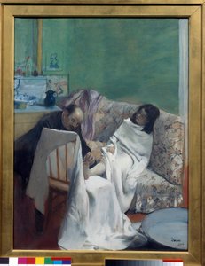ペディキュア 医師が若い女性の足を診察する様子。エドガー・ドガ（1834-1917）による絵画。1873.薄さ0.61 x 0.46 m パリ、オルセー美術館