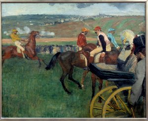 競馬場、車のそばにいるアマチュア・ジョッキー エドガー・ドガ（1834-1917）の絵画 1876-1887年 日。0,66x0,81 m パリ、オルセー美術館 作： Edgar Degas