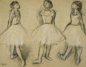 4番目の位置にあるダンサーの3つの研究、1879-80 作： Edgar Degas