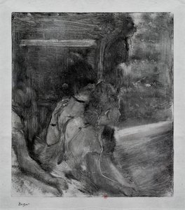 劇場へ。1878年頃。モノタイプに中国製の黒インクを使用。 作： Edgar Degas
