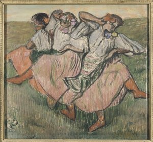 ドガ、エドガー（1834-1917）作「Trois danseuses russes - 3人のロシアの踊り子」。紙にパステル、1890年代末。寸法：62x67 cm。ストックホルム国立博物館 作： Edgar Degas