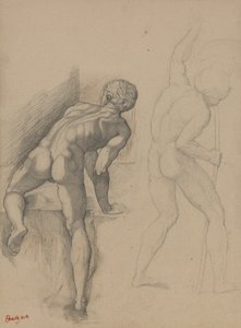 2人のヌード男性、1856-57年（濃いクリーム色の紙に黒鉛鉛筆）