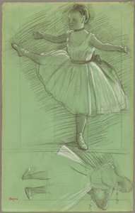 ダンサーの2つの研究、1873年頃（緑の紙に黒と白のチョーク） 作： Edgar Degas