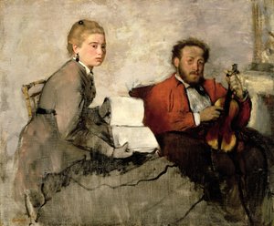 バイオリニストと若い女性、1871年頃（キャンバスに油彩とクレヨン）
