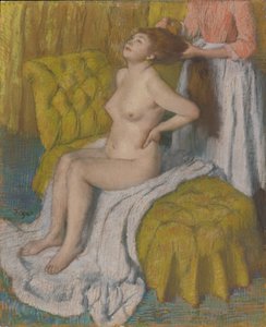 髪をとかした女性、1886-88年（パルプボードマウントに取り付けられた薄緑色の織り紙にパステル）