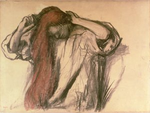 髪をとかす女性（チャコール＆パステル） 作： Edgar Degas