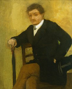 ジャケットと傘で座っている若い男。ジャックと傘を持って座っている青年、1864-1868年 作： Edgar Degas