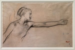 若いスパルタ人の少女（「少年を挑発する小さなスパルタ人の少女たち」の習作）。1860-1862年頃。トレーシングペーパーに黒鉛筆、グラファイト、ブレンド。