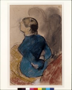 Young Woman In Blue (バフ紙に木炭の上にパステル) 作： Edgar Degas