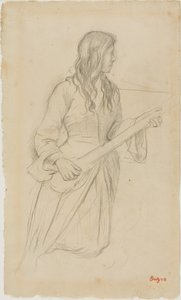 マンドリンを弾く若い女性、バレエ "ラ・ソース "のフィオクル嬢の肖像画のための習作