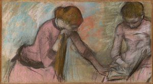アルバムを見ている若い女の子、c.1884（カードに置かれた紙のパステル） 作： Edgar Degas