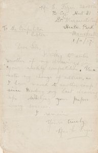 1917年11月1日の新聞コンペ編集者への手紙