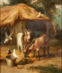 農園のヤギとハト 作： Edgar Hunt