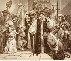 1688年6月29日、ウェストミンスター・ホールでの裁判を終えた7人の司教の釈放、H.Bourne（エングレーヴィング）作 作： Edgar Melville (after) Ward
