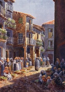 スペイン北部：ベハル、市場の一角（カラーリソ） 作： Edgar T. A. Wigram