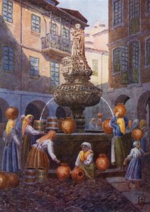 スペイン北部：ルーゴ、セントビンセントの噴水（リソカラー） 作： Edgar T. A. Wigram