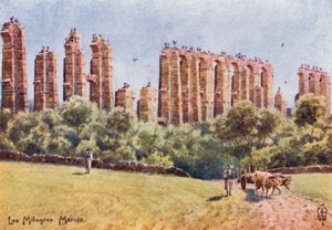 スペイン北部: メリダ、「ロス ミラグロス」、大水道橋の遺跡 (色リソ)