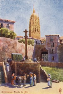 スペイン北部: サラマンカ、プエルタ デル リオ、カテドラル タワー (カラー リソ) 作： Edgar T. A. Wigram